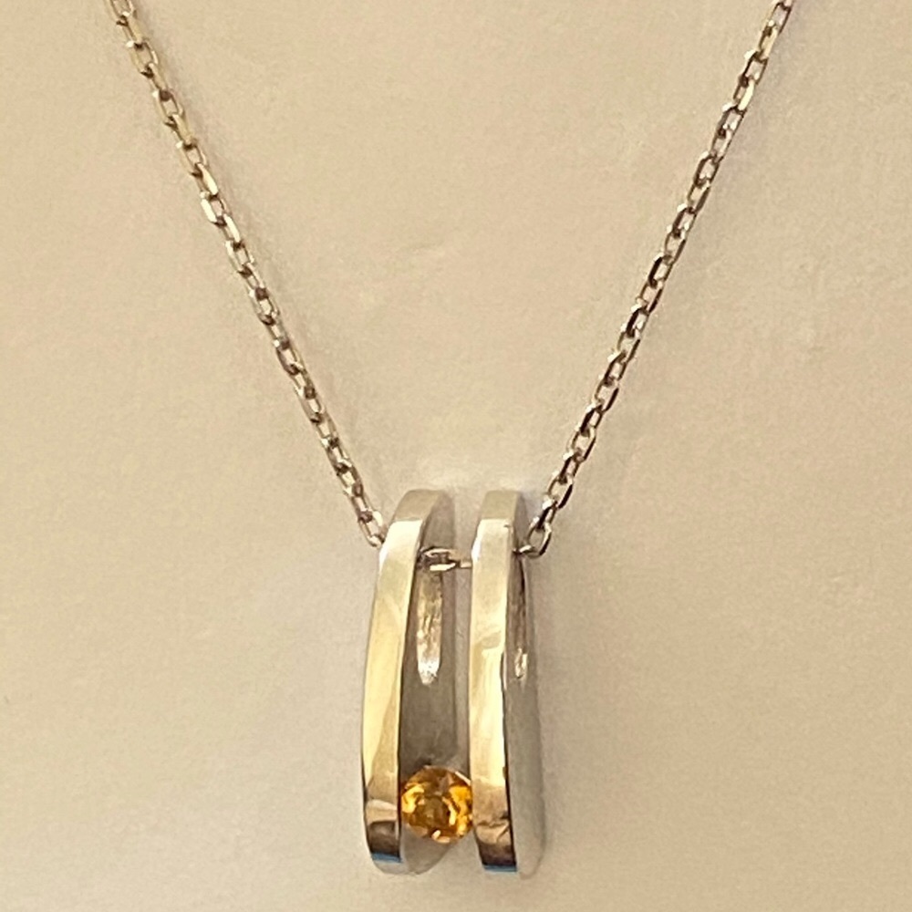 💎Yellow real topaz stone silver trendy necklace